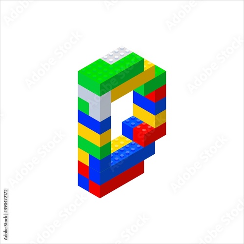 Isometric font made from color plastic blocks. The childrens designer. Letter D.