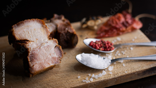 Rustic pork belly with sea salt and peppercorns
