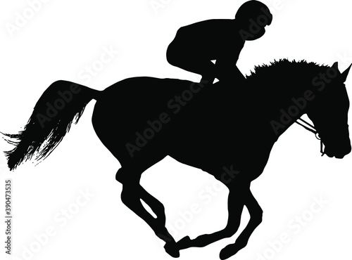 black flat image of a horse jockey isolated on a white background