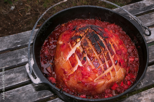 pork roast with crackling in the dutch oven pot