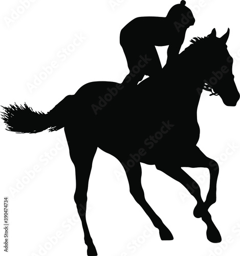 black flat image of a horse jockey isolated on a white background