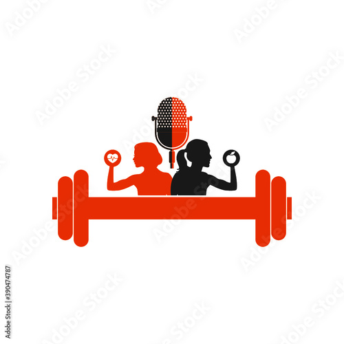 Fitness studio podcast microphone show isolated on white background