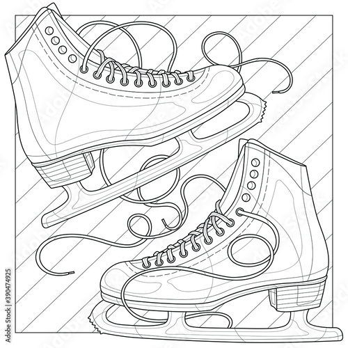  Figure skating.Coloring book antistress for children and adults. Illustration isolated on white background.Zen-tangle style.
