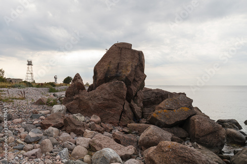Boulders on the Baltic sea coast. Daytime.