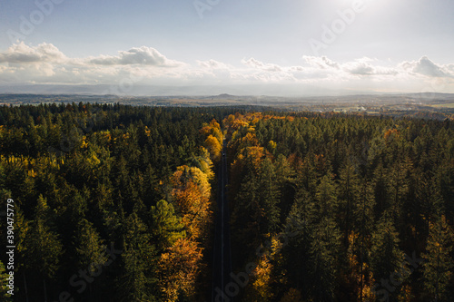 Aerial drone photography of the Karkonosze mountains in Poland during the autumn season. 