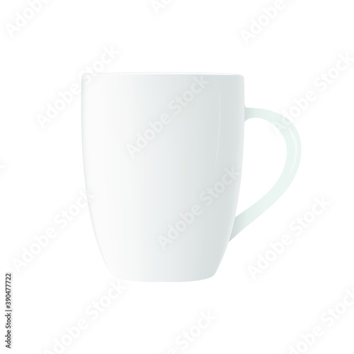 Realistic white cup isolated on white background. Vector template for Mock Up. Vector illustration. Cup for tea or coffee, place for design