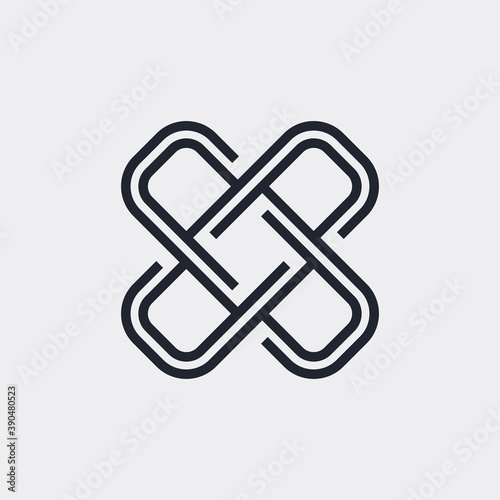 Elements of Cross Icon. Logo Template Design for Business Corporate Sign. Abstract Merged Figures Isolated on Gray Background