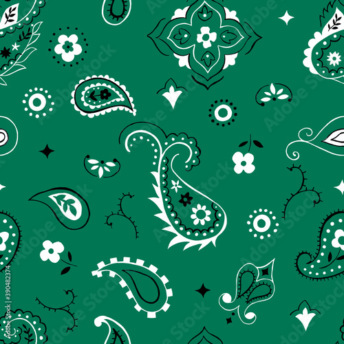 Bandana pattern. Seamless pattern based on ornament paisley Bandana Print. Boho vintage style. Motive for print on fabric or paper.