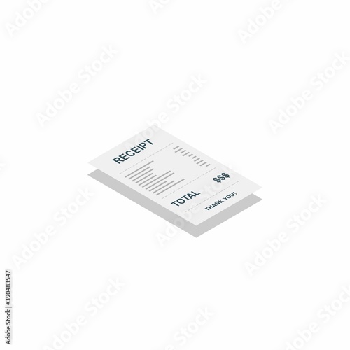 Receipt paper, bill check, invoice, cash receipt. Shadow design. Right view isometric icon.