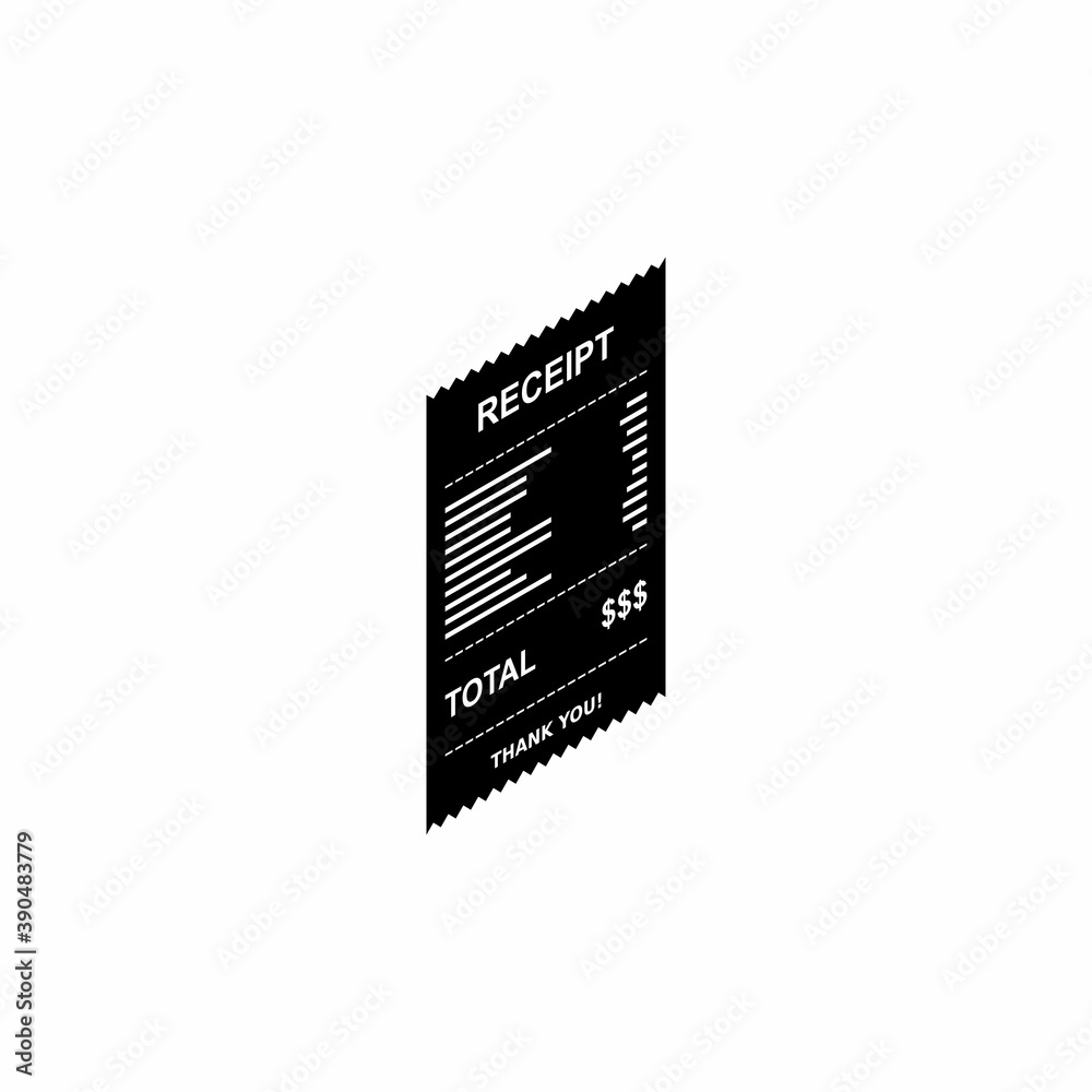 Naklejka premium Receipt paper, bill check, invoice, cash receipt. White outline design. Right view isometric icon.