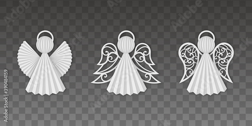 christmas decorations. set of isolated paper angels