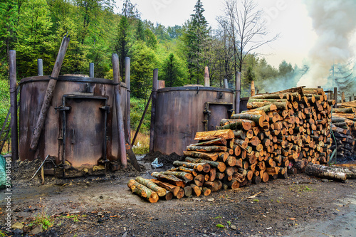 Fototapeta Naklejka Na Ścianę i Meble -  Charcoal kilns in the Bieszczady Mountains, Poland