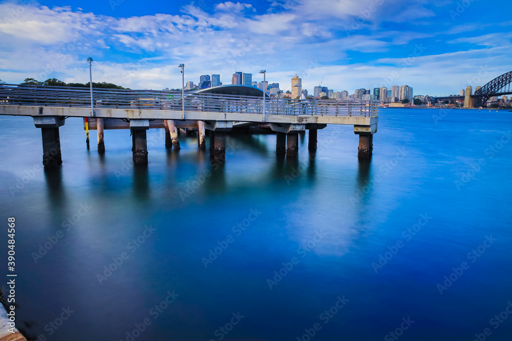 Camera Shutter Long Exposure view of Sydney Harbour Bridge viewed from Balmain wharf