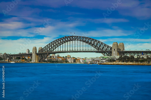Camera Shutter Long Exposure view of Sydney Harbour Bridge viewed from Balmain wharf