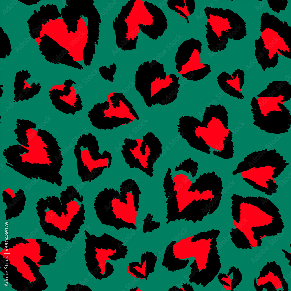 Leopard pattern. Seamless vector print. Abstract repeating pattern - heart leopard skin imitation can be painted on clothes or fabric.