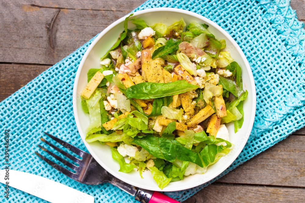 Healthy vegetable salad photographed from directly above Healthy vegetable salad photographed from directly above