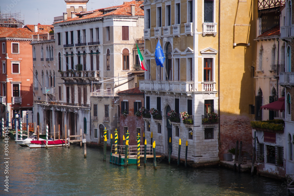 View of Venice Grand Canal with gandola. Architecture and landmarks of Venice. Venice postcard