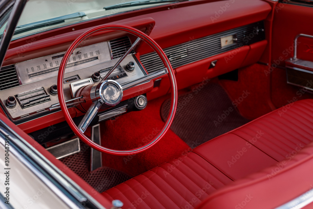 red retro car interior design