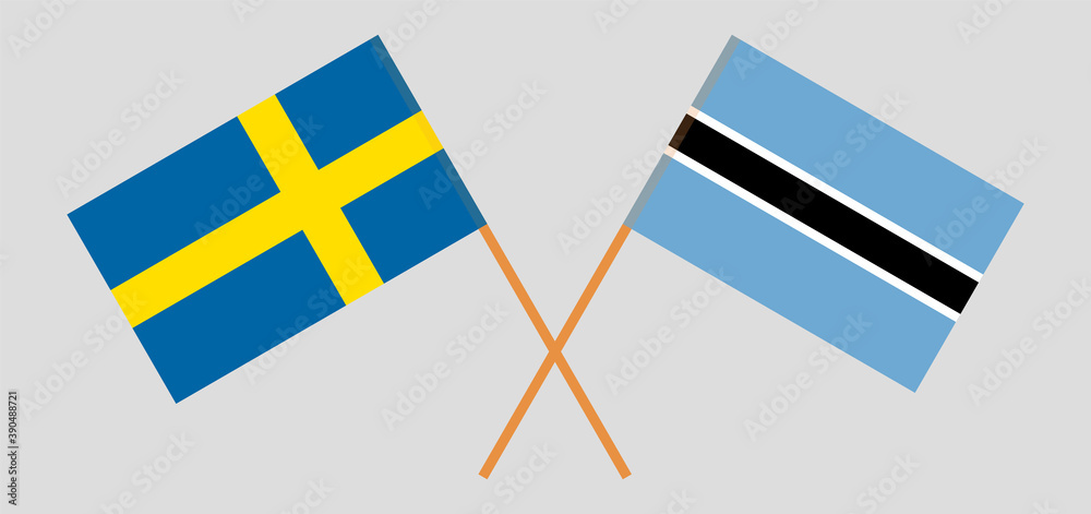 Crossed flags of Botswana and Sweden
