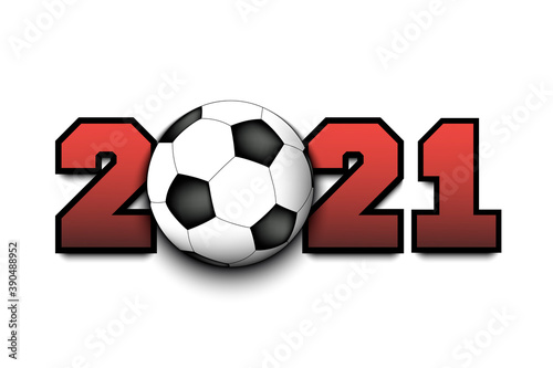 New Year numbers 2021 and soccer ball on an isolated background. Design pattern for greeting card, banner, poster, flyer, party invitation, calendar. Vector illustration