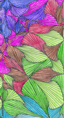 An abstract rainbow-colored pattern similar to plant petals or shells. Background.