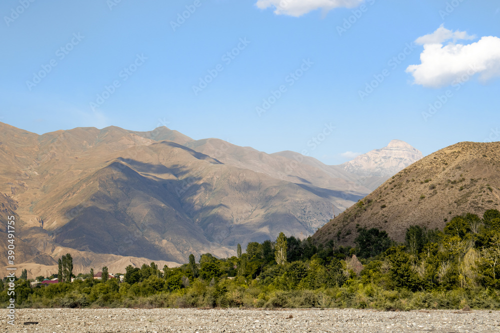Caucasus mountains against a blue sky