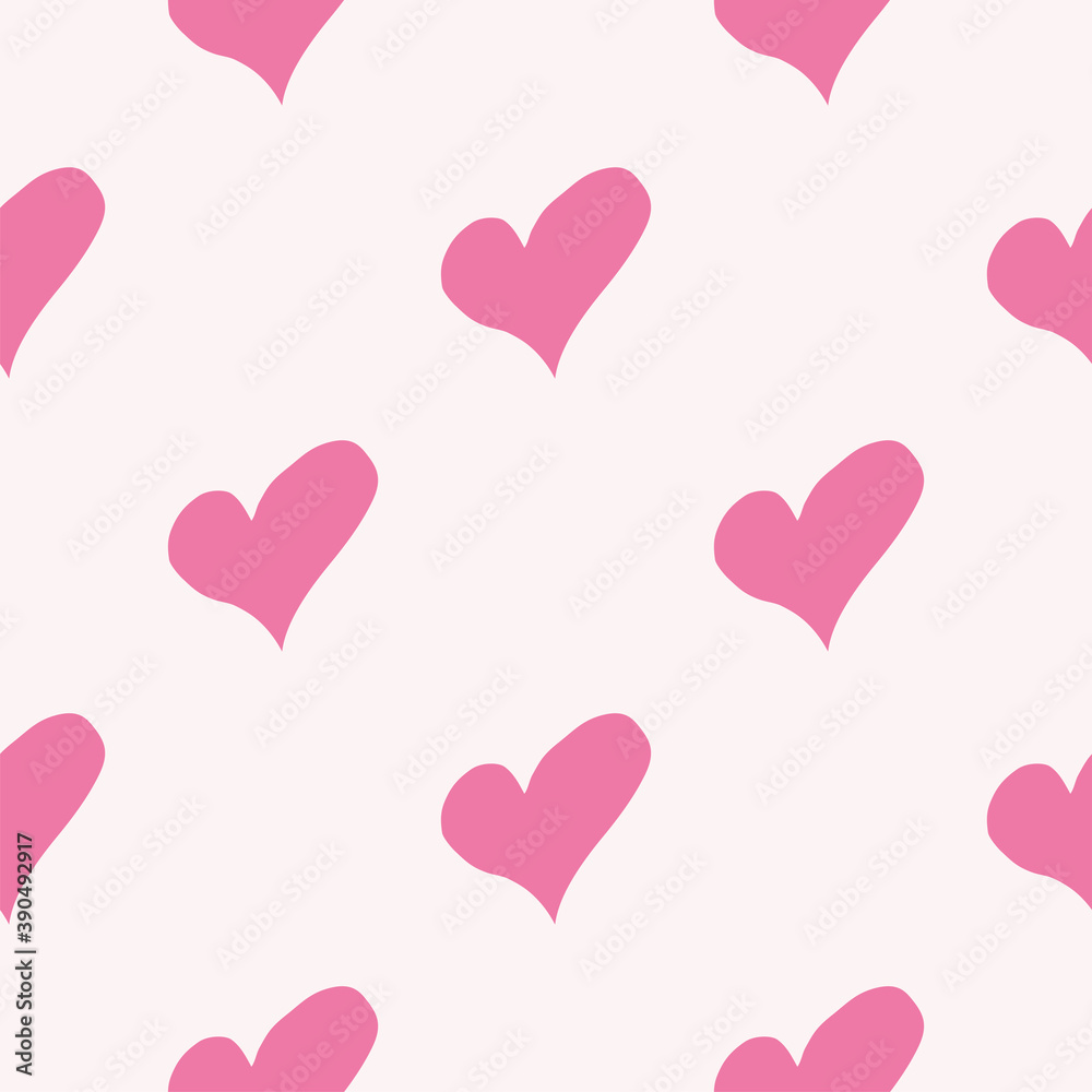 Retro seamless pattern. Pink hearts and dots on beige background