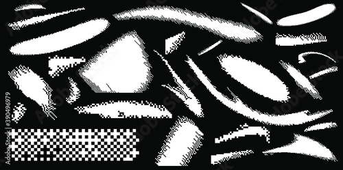 Set of bitmap pixel art style elements in retro 90s style.