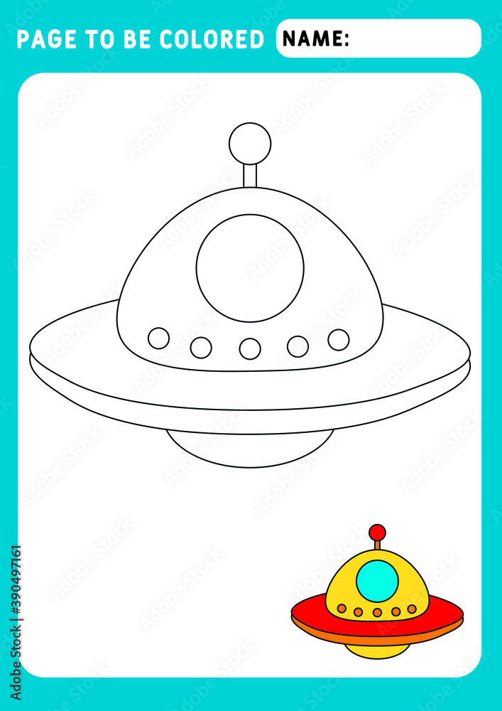 Funny little UFO. Coloring Book. Illustration and vector outline - A4 paper ready to print ...