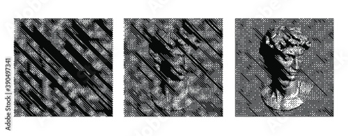 Conceptual illustration of Steganographic Visual Secret Sharing Schemes, Visual cryptography. Hidden image of classical sculpture in simplex random noise.