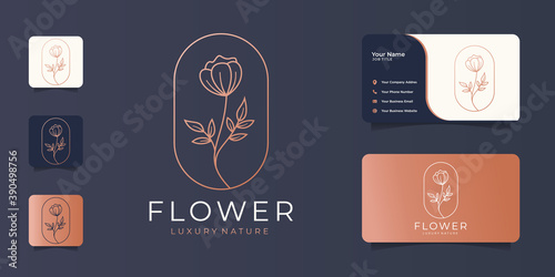 Minimalist abstract flower line art beauty fashion rose cosmetic and business card.Premium Vector