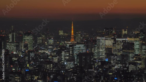 Wallpaper Mural The yellow tower in the middle of Tokyo Japan with the city lights all over at night time Torontodigital.ca