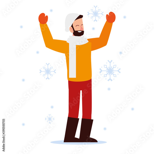christmas people, man with hat mittens and scarf season winter celebration