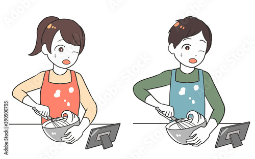 タブレットを見ながらかき混ぜに失敗　ホイップ