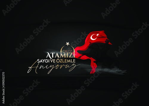 vector illustration. 10 kasim commemorative date November 10 death day Mustafa Kemal Ataturk , first president of Turkish Republic. translation Turkish. November 10, respect and remember.