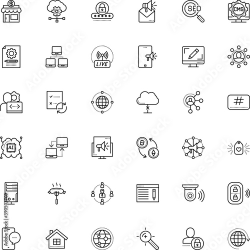 internet vector icon set such as: exterior, bitcoin, close, campaign, post, job, cell, cog, team, banking, gear, emblem, affiliate marketing, cash, equipment, supermarket, sausage, crypto-exchange