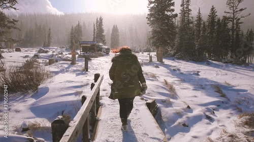 person walking in the snow