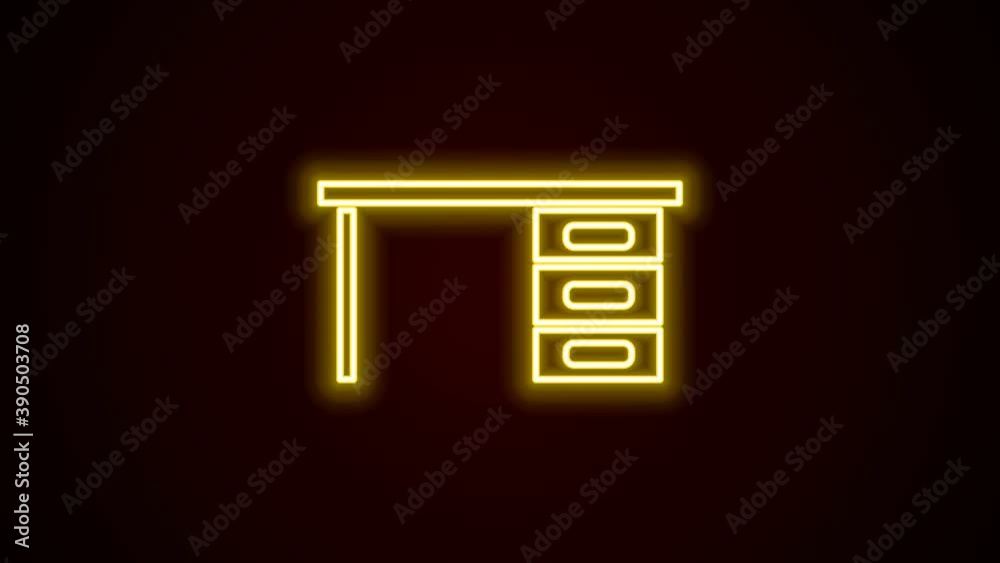 Glowing neon line Office desk icon isolated on black background. 4K Video motion graphic animation Glowing neon line Office desk icon isolated on black background. 4K Video motion graphic animation