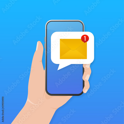 Smart business marketing concept. Flat illustration with smartphone with envelope on white background for marketing advertising design.