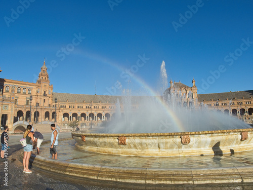 rainbow in a fountain of the Plaza de España in Plaza de España
