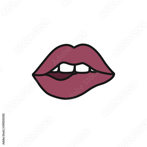 sexy biting lips doodle icon, vector color illustration