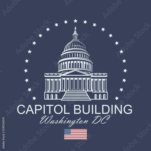 United States Capitol building icon in Washington DC isolated on blue backgrpound