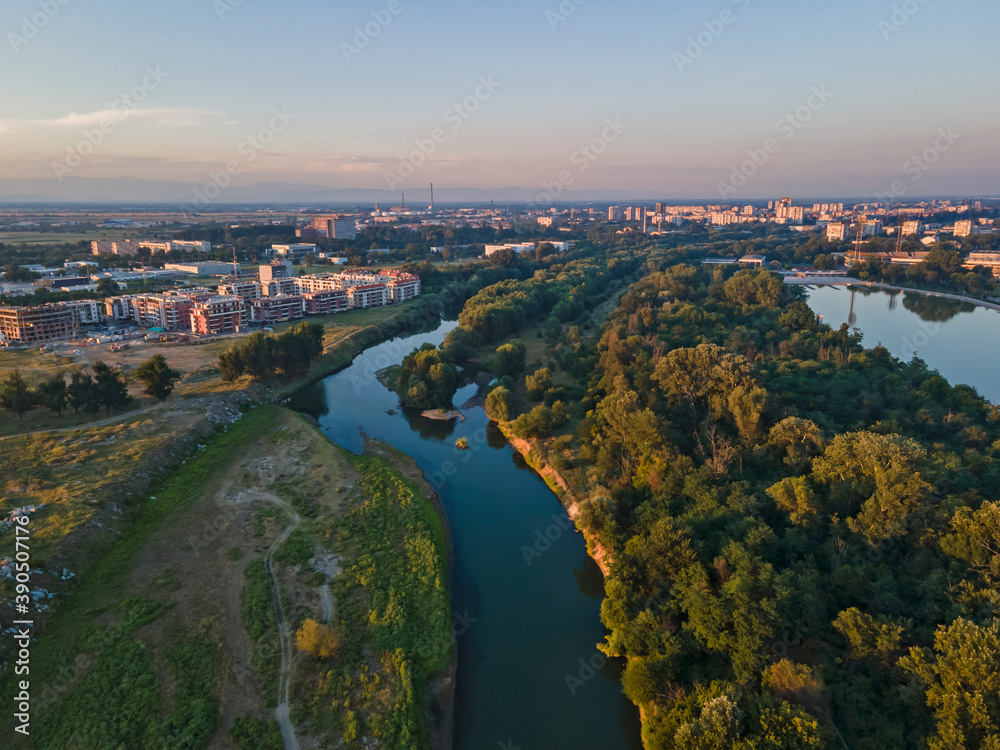 sunset panorama of Rowing Venue in city of Plovdiv, Bulgaria