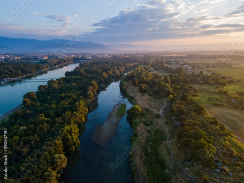 sunset panorama of Rowing Venue in city of Plovdiv, Bulgaria