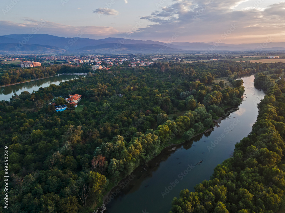 sunset panorama of Rowing Venue in city of Plovdiv, Bulgaria