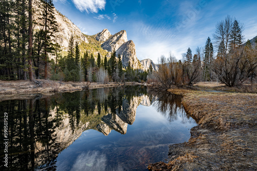 Reflection of Three Brothers at Yosemite National Park
