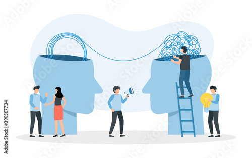Unraveling difficult situation, chaos and mess. Metaphor of problem solving.