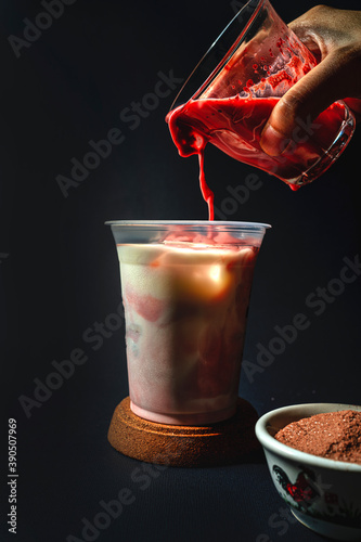 milk + red valvet flavord drink, give the best taste photo