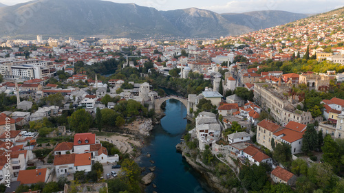 Mostar city old bridge aerial view © Nedim