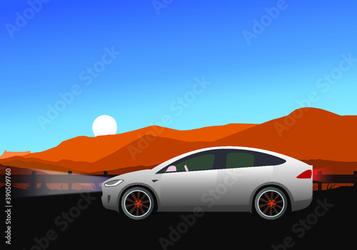 The electric car in the desert 
